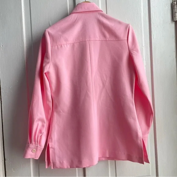 Vintage 70s Bubblegum Pink Dagger Collar Leisure Suit, 4-Pocket Jacket - Picture 3 of 11